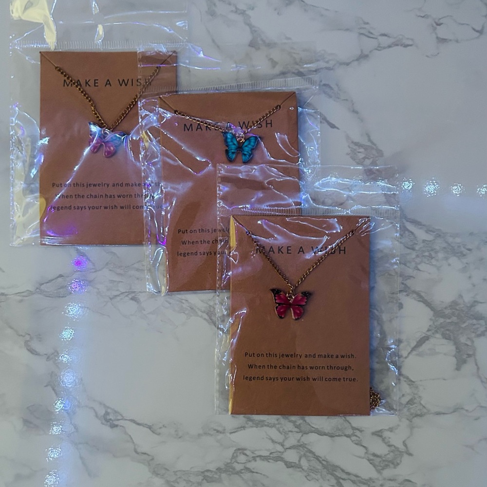 three make a wish butterfly necklaces